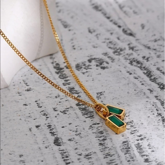 New Emerald Green Gemstone 18K Gold Plated Necklace - Picture 10 of 16